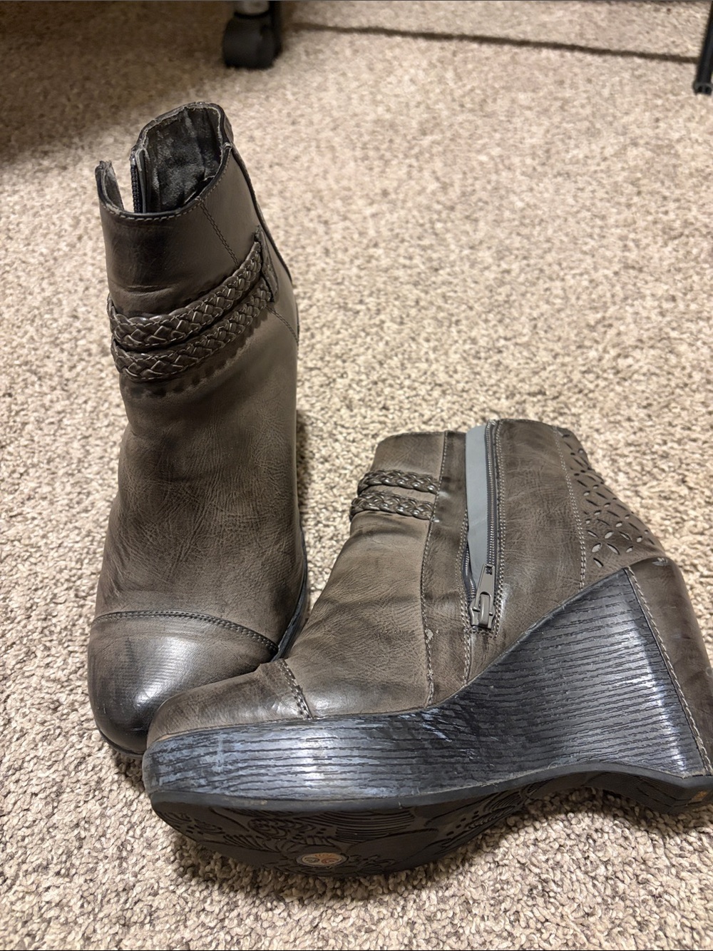 JBU Gray Braided-Accent Wedge Ankle Boots